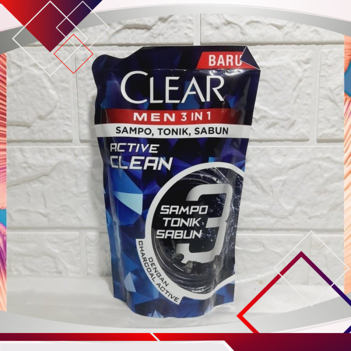 Clear Men Active Clean 3 In 1 Sampo Tonik Sabun 280ml